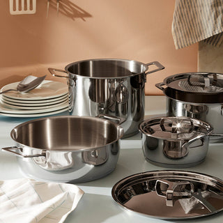 Alessi Pots&amp;Pans Batería de cocina de acero inoxidable de 7 piezas AJM100S7