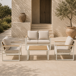 Andrea Bizzotto Set Salotto da Esterno Leandro Bianco e Beige Polywood
