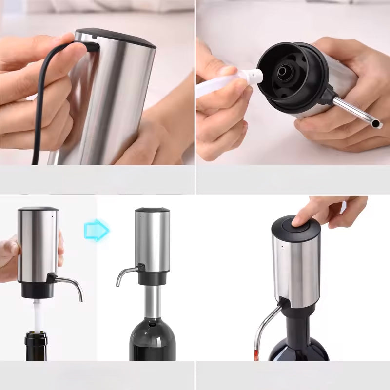 Aeratore per Vino con Decanter Elettrico, Versatore Elettrico Vino, Dispenser Vino Automatico con Due Tubi di Collegamento in Silicone, Nero Aeratore per Vino con Decanter Elettrico, Versatore Elettrico Vino, Dispenser Vino Automatico con Due Tubi di Collegamento in Silicone, Nero