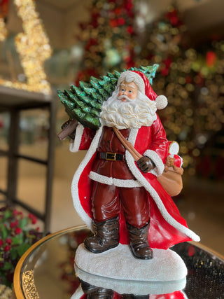 L'Oca Nera Statua Babbo Natale con Albero e Led H38 cm