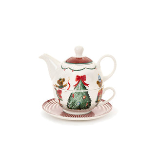 Nuvole di Stoffa Set Tea For One Natalizia Bear in Ceramica Albero