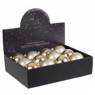 Andrea Bizzotto Schachtel mit 12 Weihnachtskugeln aus Champagnerglas, D8 cm