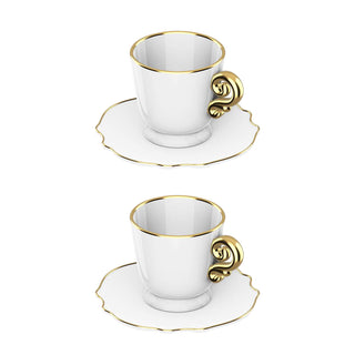 Bialetti Set 2 Tazze da Tè Natalizie Pure Gold con Piattino in Porcellana