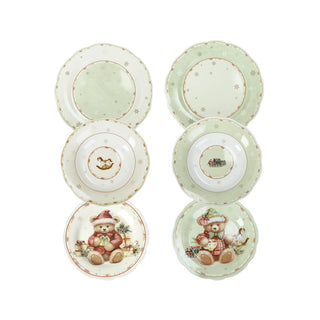 Brandani 18-teiliges Weihnachtsgeschirr-Set mit Teddybären aus Porzellan