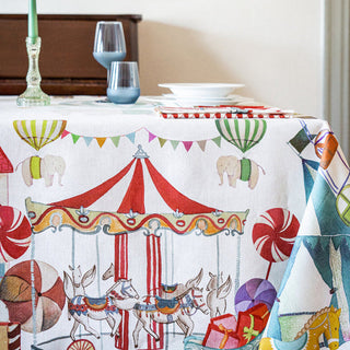The Napking Mantel navideño Circus, mantel de lino, 180x360 cm