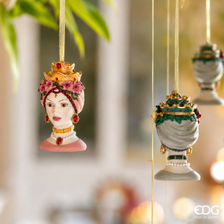 EDG Enzo De Gasperi Set 3 Decorazioni Natalizie Testa Sicilia in Poliresina H10 Cm