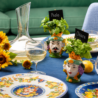 EDG Enzo De Gasperi Set 2 Vaso Testa Sicily Lui e Lei H13 cm in Ceramica Verde