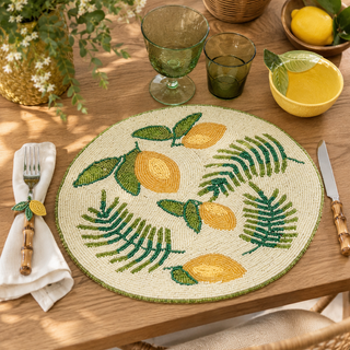 EDG Enzo de Gasperi Tovaglietta Rotonda Decoro Limoni Perline D36 cm