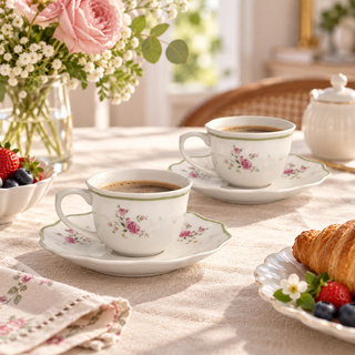 Brandani Set 2 Tazzine da Caffè Nonna Rosa in Porcellana