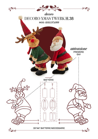 EDG Enzo De Gasperi Set 2 Decorazioni Natalizie Babbo Natale e Renna con Musica e Movimento Twerk H38 cm