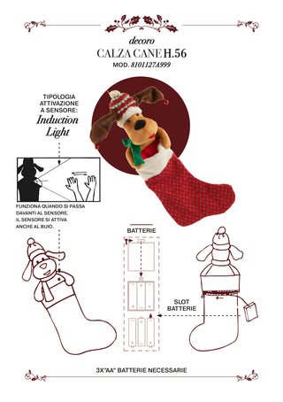 EDG Enzo De Gasperi Calza della Befana Cagnolino con Musica Movimento e Led H56 cm