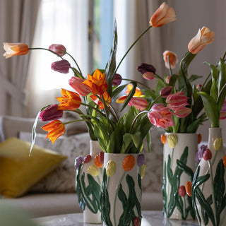EDG Enzo De Gasperi Set 2 Blooming Olis Tulips 3 Flowers H48 cm Shades of Purple