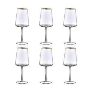 Evviva Set of 6 Royal Wine Glasses Gold Thread in Glass 500 ml