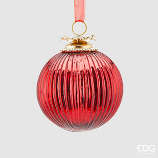 EDG Enzo De Gasperi Christmas Bauble Glass Jewel Stripes D10 Red