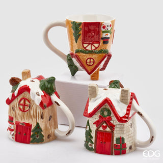 EDG Enzo De Gasperi Set 3 Tazze Mug Casette di Natale H12 cm