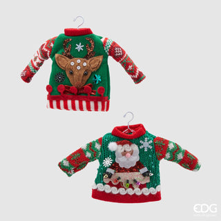 EDG Enzo de Gasperi Juego de 2 adornos de suéter de Papá Noel y reno Al. 15 cm