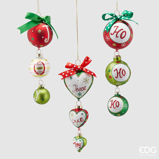 EDG Enzo De Gasperi Set of 3 Christmas Pendant Glass Decorations H20 cm