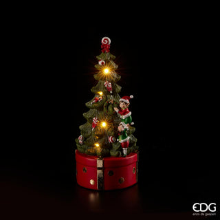 EDG Enzo De Gasperi Pine Music Box with Elves and LEDs H37 D16 cm