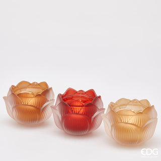 EDG Enzo De Gasperi Set of 3 Lotus Flower Candle Holders D10.5 Multicolor Satin