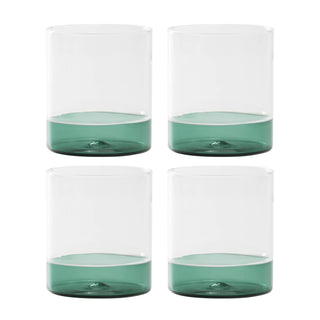 Zafferano Set 4 Tumbler Filo Bianco 440ml in Vetro Verde Lago