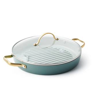 GreenPan Grill Antihaft-Grillpfanne Padova D28 cm mit himmelblauem Deckel