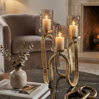 Andrea Bizzotto Candelabro Sagar 3 Fuochi H29 cm in Metallo Oro