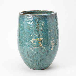 EDG Enzo De Gasperi Vaso Saigon Bombato H52xD38 cm in Gres Turchese sfumato