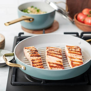 GreenPan Grill Non-Stick Padova Grill Pan D28 cm with Sky Blue Lid