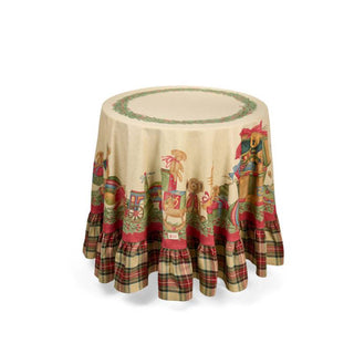 Nuvole di Stoffa Tovaglia Tonda Natalizia con Balza Vintage Tartan 200 cm in Cotone