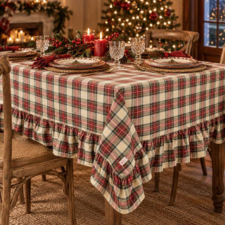 Nuvole di Stoffa Tovaglia Natalizia con Balza Vintage Tartan 200x300 cm in Cotone