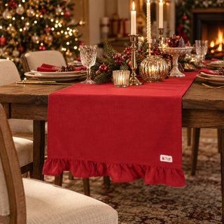 Nuvole di Stoffa Runner Natalizio con Balza 150x150 cm Rosso