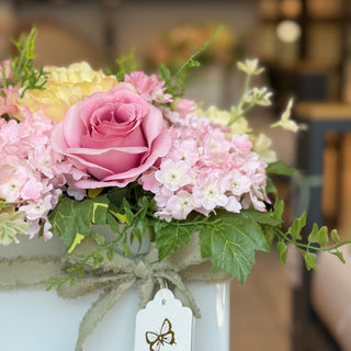 Fiori Di Lena Centerpiece with Roses, Hydrangeas and Candle