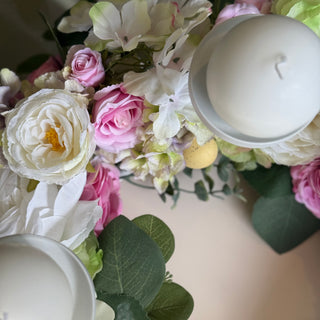 Fiori Di Lena Centrotavola Pasquale con Peonie, Uova e Ortensie Rosa D60