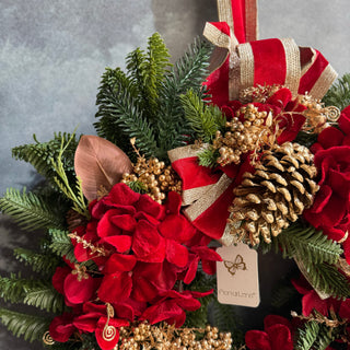 Fiori Di Lena Ghirlanda Tonda con Ortensie Rosse in Velluto D60