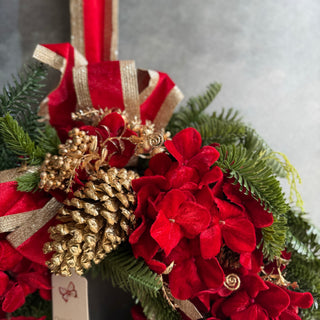 Fiori Di Lena Ghirlanda Tonda con Ortensie Rosse in Velluto D60