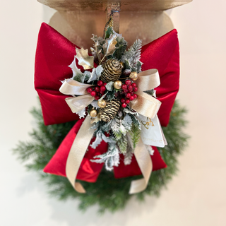 Fiori Di Lena Outdoor Bow in Red Velvet with Pine Cones, Pine and Berries H30 cm