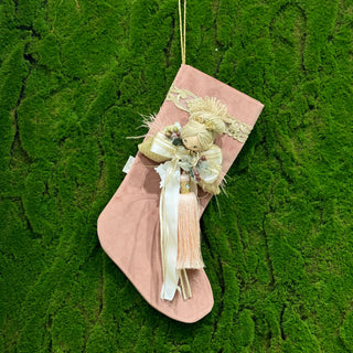 Lena Flowers Bow Pink Velvet Stocking with Angel H34 cm