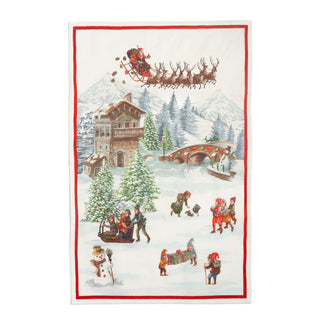 Tessitura Toscana Telerie Christmas Tea Towel Incanto Rosso in Linen 50x70 cm