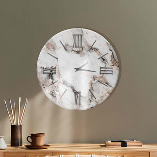 Moon Luxury Travertine Marble Effect Glass Clock D90