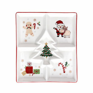 Tognana Porzellan Weihnachtstablett 4 Fächer Happy Santa 26x22 cm