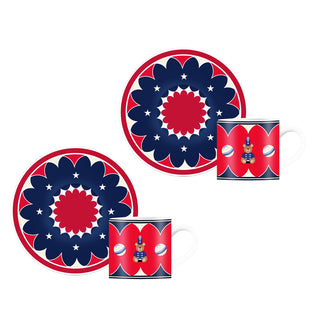 Bialetti Set 2 Tazzine da Caffè Natalizie con Piattino in Porcellana