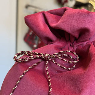 Fiori Di Lena Sacco in Velluto Burgundy con Candy Cane e Scritta