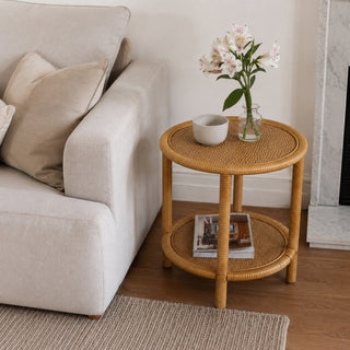 EDG Enzo De Gasperi Round Table 2 Shelves in Rattan H45 D45