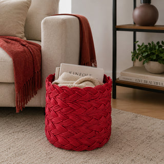 Botossi Home Kleiner runder Korb Zopf H30xT32 cm Rot