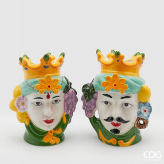 EDG Enzo De Gasperi Set 2 Vaso Testa Sicily Lui e Lei H17 cm in Ceramica Verde