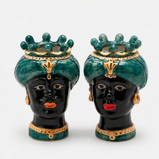 EDG Enzo De Gasperi Set 2 Vaso Testa Nera Sicily Lui e Lei H13 cm in Ceramica