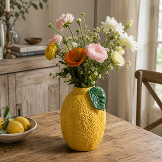 EDG Enzo De Gasperi Vaso Chakra Limone con Foglia H30 Cm In Ceramica