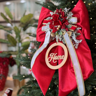 Fiori Di Lena Outdoor Bow in Red Velvet with Pine Cones, Pine and Berries H30 cm