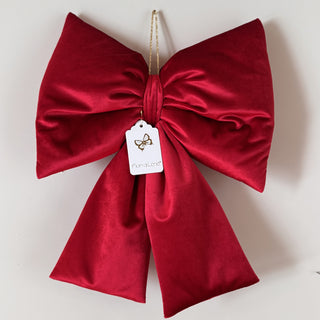 Fiori Di Lena Outdoor Bow in Red Velvet with Pine Cones, Pine and Berries H30 cm