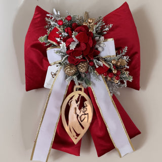 Fiori Di Lena Outdoor Bow in Red Velvet with Rose and Christmas Elements H50cm